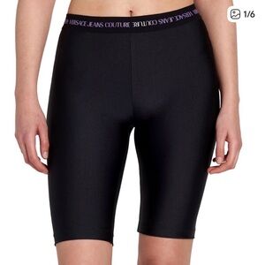 Versace Black Biker Shorts | Designer Logo Elastic Waistband